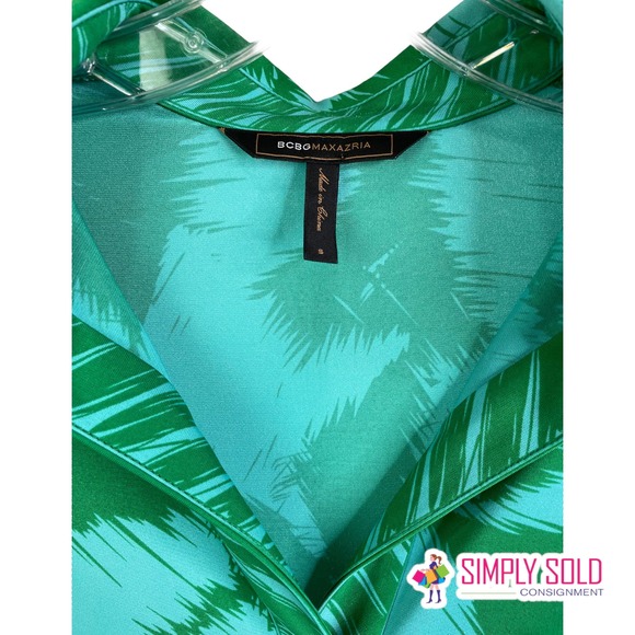 BCBGMAXAZRIA Women's A-Line Dress Long Sleeve Green Stretch Collared Wrap S - Picture 10 of 12